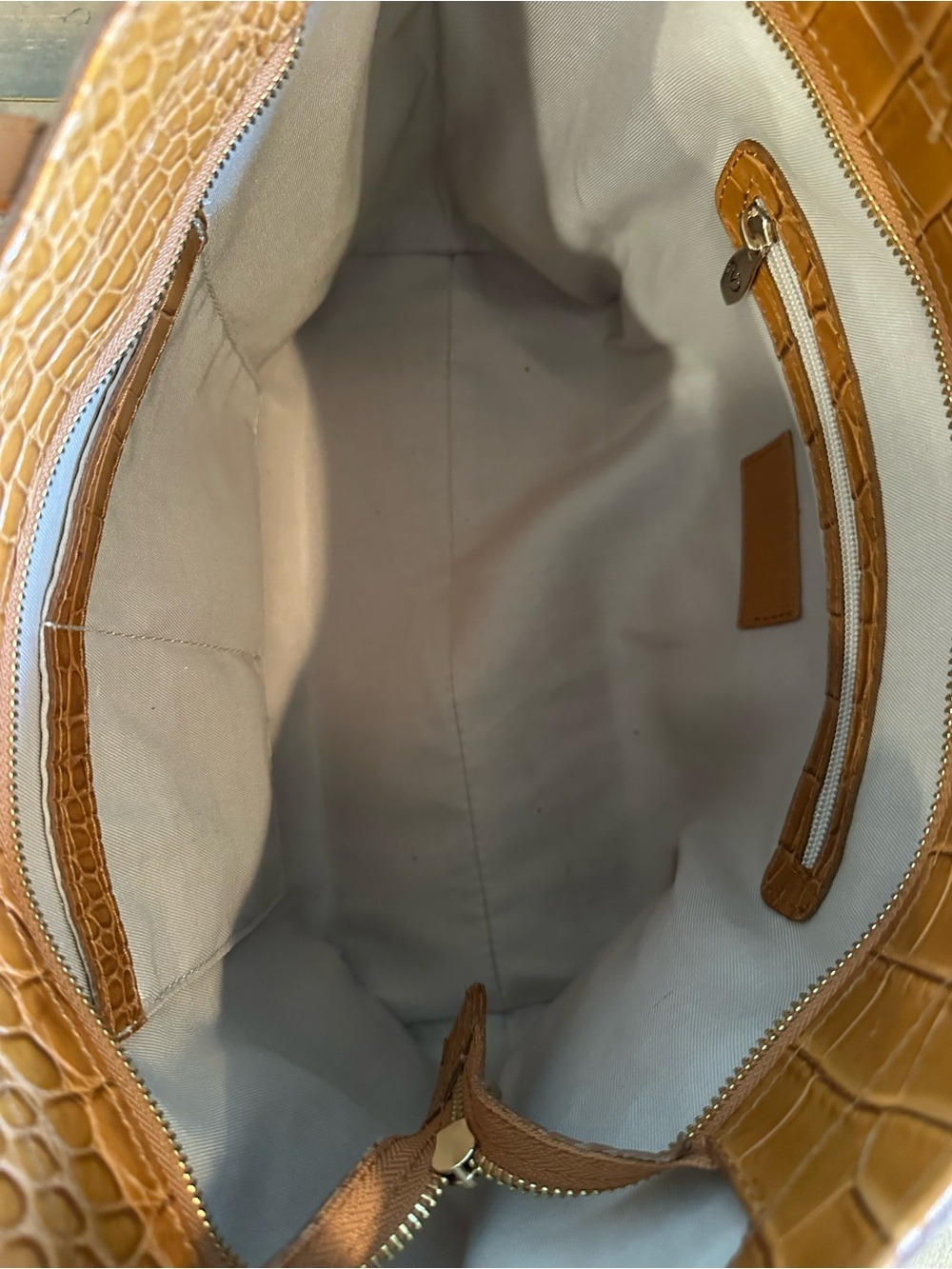 Valentina Tradizione Cognac Croc Embossed Genuine Leather Tote Made in Italy - Picture 5 of 8